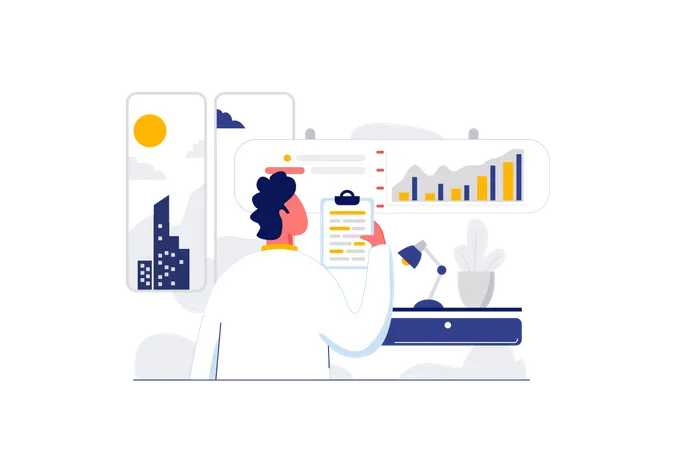 Businessman doing data analytics  Illustration