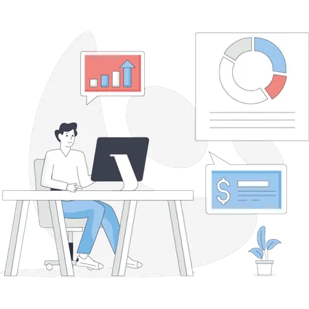 Businessman doing data analytics  Illustration