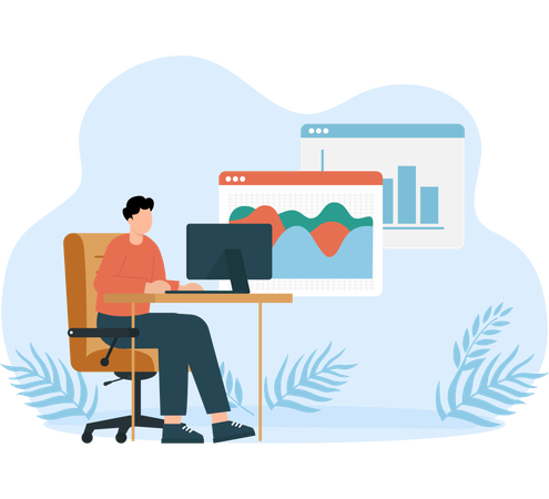 Businessman doing data monitoring  Illustration