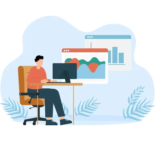 Businessman doing data monitoring  Illustration