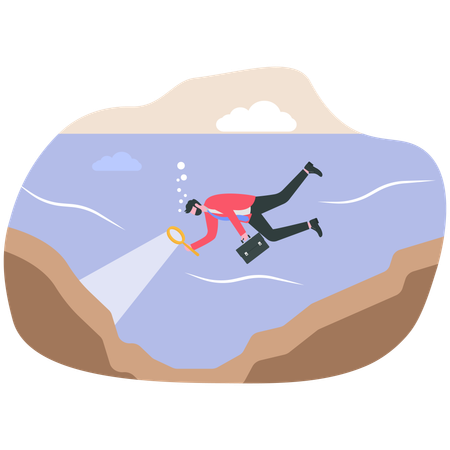 Businessman doing deep dive analysis  Illustration