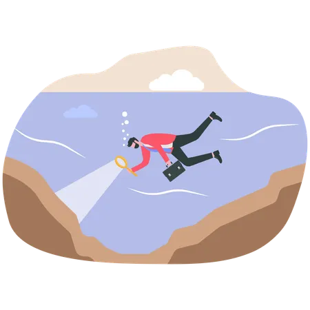 Businessman doing deep dive analysis  Illustration