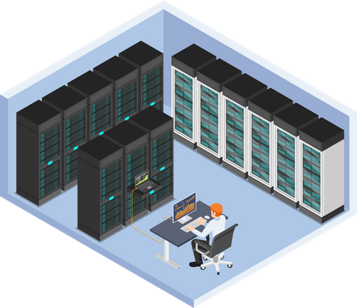 Businessman doing diagnostic test in database center  Illustration