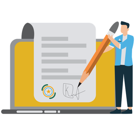Businessman doing digital signature  Illustration