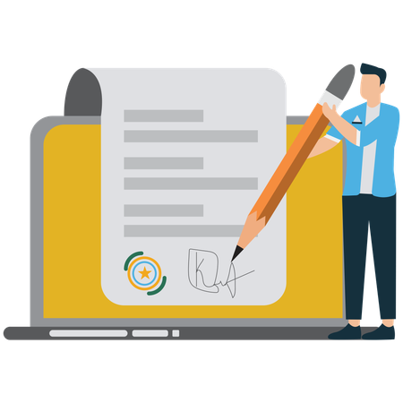 Businessman doing digital signature  Illustration