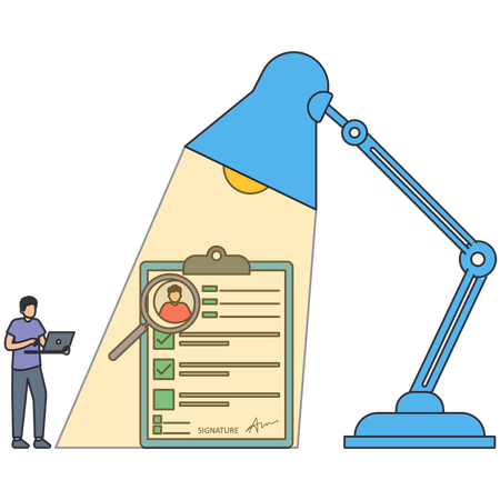 Businessman doing document verification  Illustration