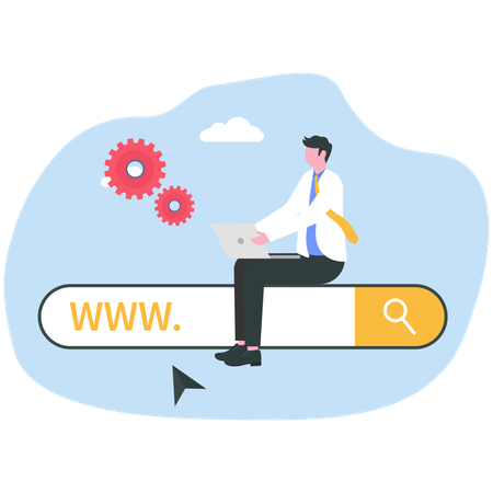 Businessman doing domain registration  Illustration