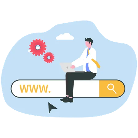Businessman doing domain registration  Illustration