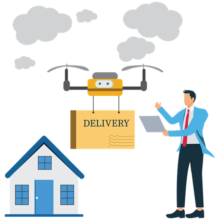 Businessman doing Drone Delivery System  Illustration