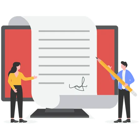 Businessman doing E-signature  Illustration