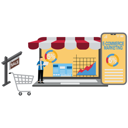 Businessman doing ecommerce marketing  Illustration