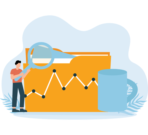 Businessman doing file data analysis  Illustration