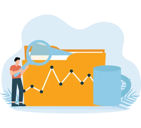 Businessman doing file data analysis  Illustration