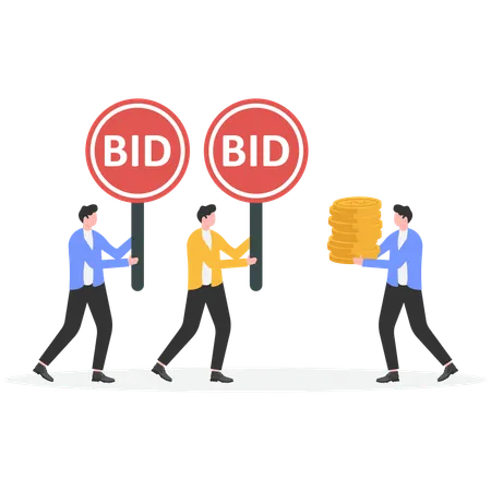 Businessman doing financial bidding  Illustration