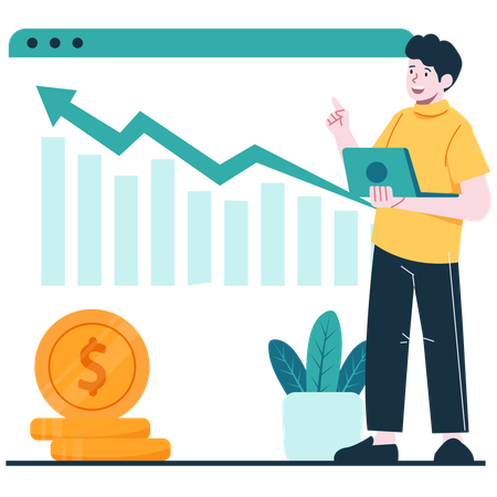 Businessman doing Financial Growth Chart analysis  Illustration