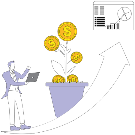 Businessman doing financial investment analysis  Illustration