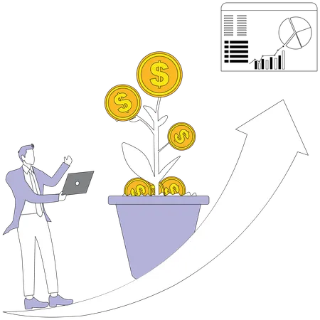 Businessman doing financial investment analysis  Illustration