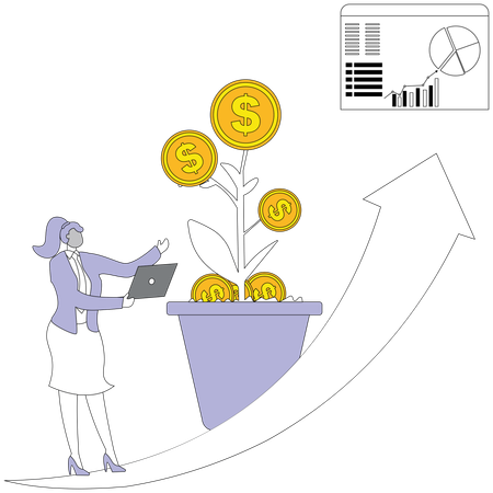 Businessman doing financial investment analysis  Illustration