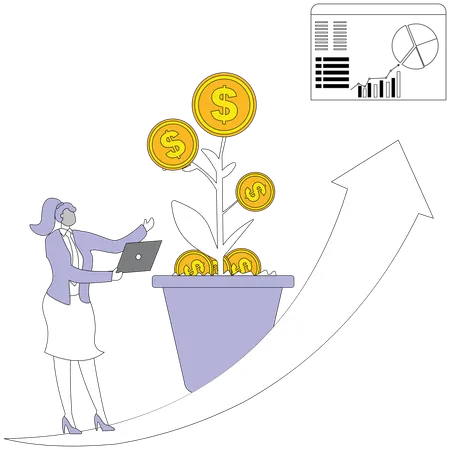 Businessman doing financial investment analysis  Illustration
