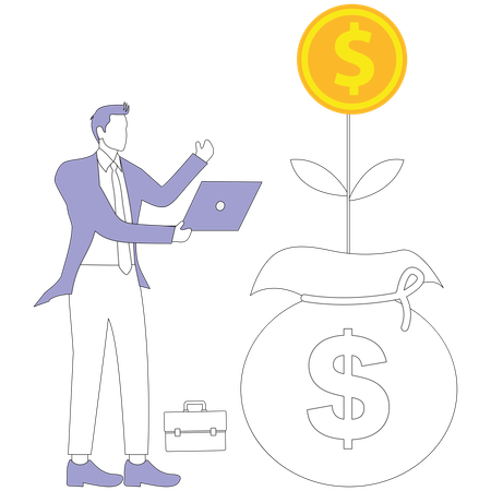 Businessman doing financial investment analysis  Illustration