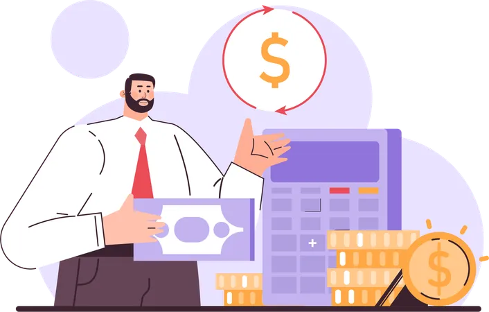 Businessman doing financial management  Illustration