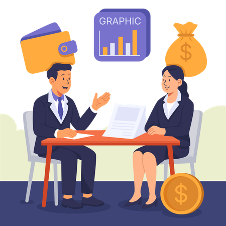 Businessman Doing Financial Planning Meeting  Illustration