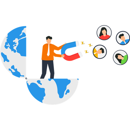 Businessman doing global customer acquisition  Illustration