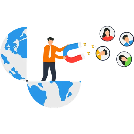 Businessman doing global customer acquisition  Illustration