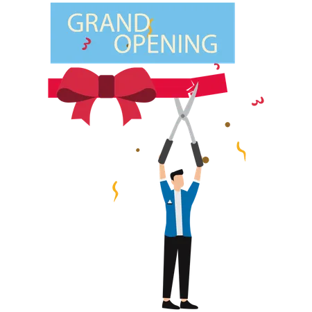 Businessman doing grand opening  Illustration