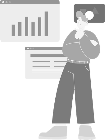 Businessman doing Graph Chart Analysis  Illustration