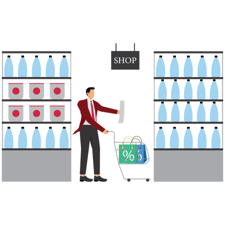 Businessman doing grocery shopping from Retail and Supermarket  Illustration