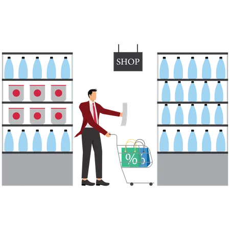 Businessman doing grocery shopping from Retail and Supermarket  Illustration