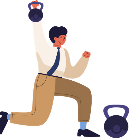 Businessman doing gym workout  using kettlebell  Illustration