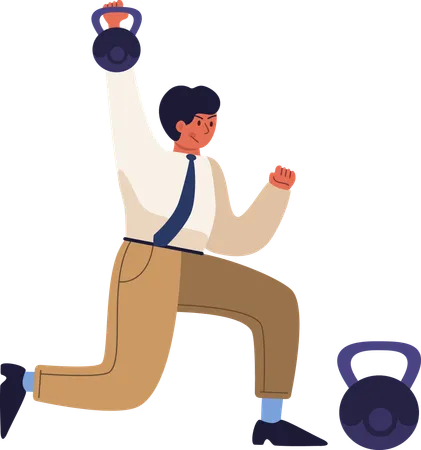 Businessman doing gym workout  using kettlebell  Illustration