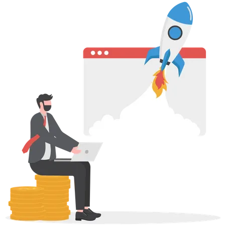 Businessman Doing Hard Work With Clear Intention Modern Venture Start Up Or Concept Of Successful Launching Vector Illustration