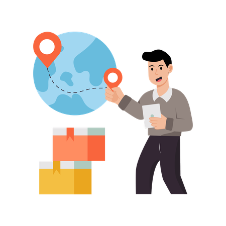 Businessman doing international goods delivery  Illustration