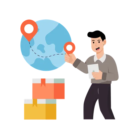 Businessman doing international goods delivery  Illustration