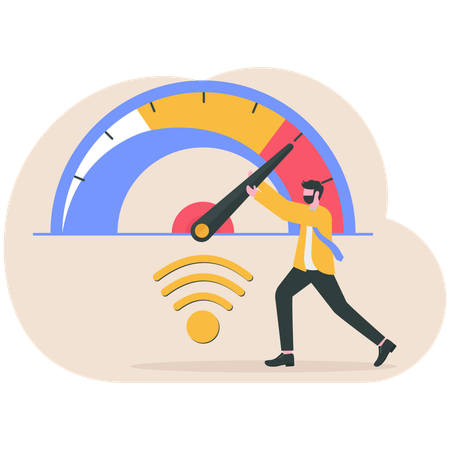 Businessman doing internet speed test  Illustration