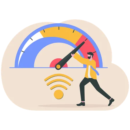 Businessman doing internet speed test  Illustration
