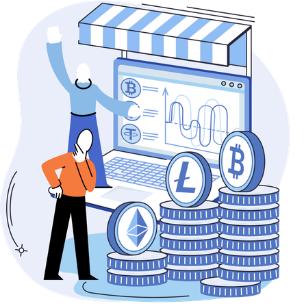 Businessman doing Investments in cryptocurrency transactions and mining  Illustration