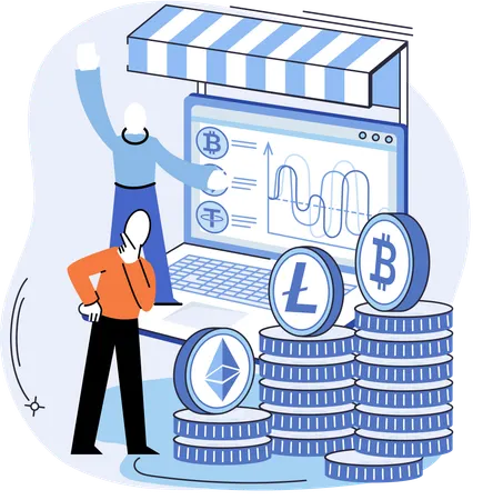 Businessman doing Investments in cryptocurrency transactions and mining  Illustration
