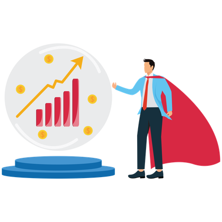 Businessman doing Market Forecasting with Crystal Ball  Illustration