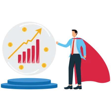Businessman doing Market Forecasting with Crystal Ball  Illustration
