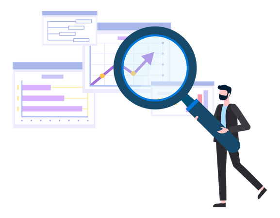 Businessman doing market growth analytics  Illustration