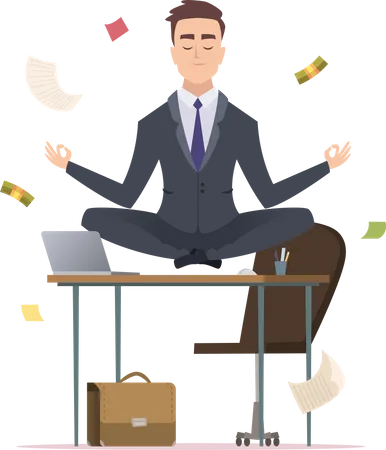 Businessman doing meditation at office Illustration
