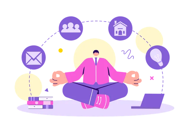 Businessman doing meditation for work  Illustration