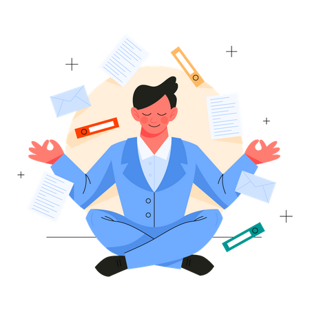 Businessman doing meditation in lotus pose  Illustration