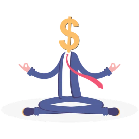 Businessman Doing Meditation Sitting On Money Pile Illustration Vector Cartoon Illustration