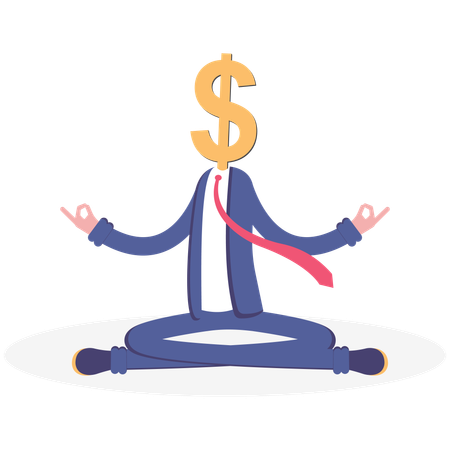 Businessman Doing Meditation Sitting On Money Pile  Illustration