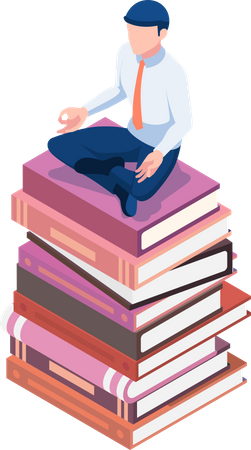 Businessman doing meditation while getting education  Illustration